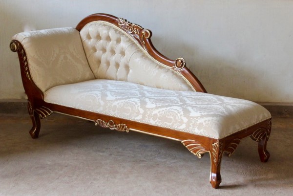 Barock Sofa Recamiere, Repro-Antik-Design, Mahagoni massiv Holz aufwendige Holzschnitzerei       