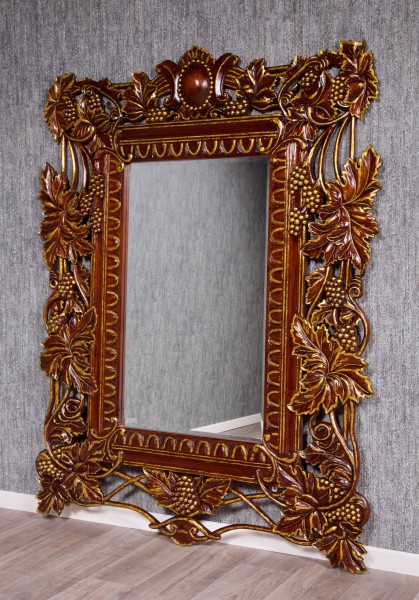 Barock Spiegel Wandspiegel Ankleidespiegel, Repro-Antik-Design, Mahagoni massiv Holz, lackiert in braun gold ,aufwendige schnitzerei, ausgefallen
