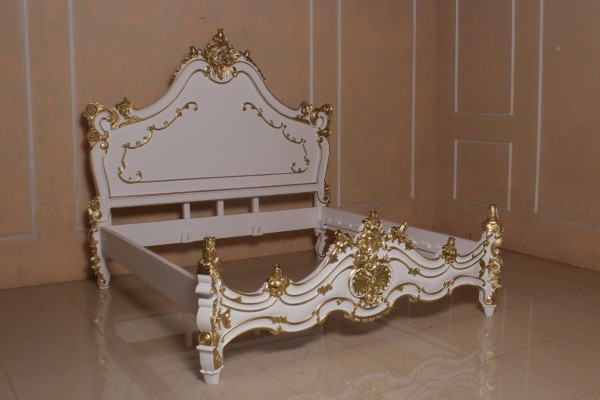 Barock Bett Valbonne, Repro-Antik-Design, Mahagoni Massiv Holz, ausgefallen gold exclusive