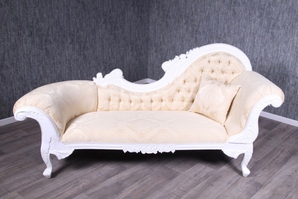 Barock Chaiselongue Sofa , Repro-Antik-Design Mahagoni massiv holz , Ornamente Stoffbezug  aufwendige Holzschnitzerei 