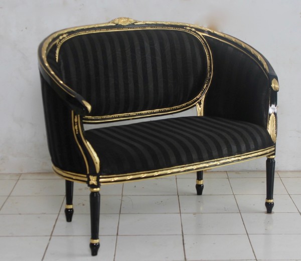 Barock Sofa Sofa 2-Sitzer, Repro-Antik-Design, Mahagoni massiv holz, schwarz gold, aufwendige Holzschnitzerei