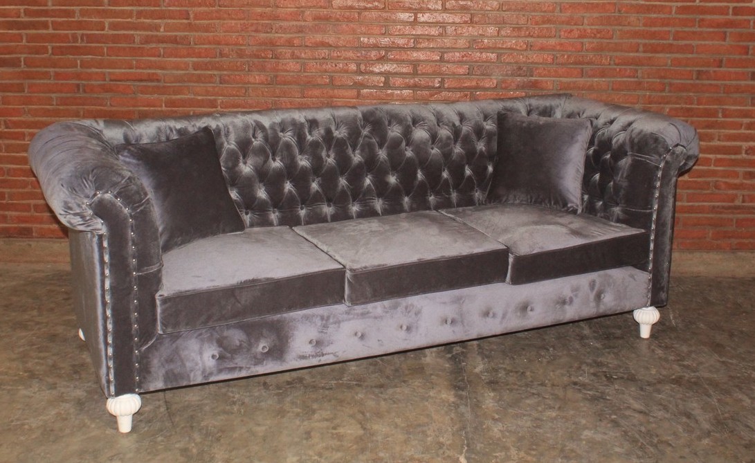 Barock Chesterfield Sofa 3 Sitzer Empire Grau Sofas Sofas