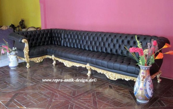 Barock Sofa, Repro-Antik-Design, Mahagoni massiv Holz aufwendige Holzschnitzerei, Blattgold belegt