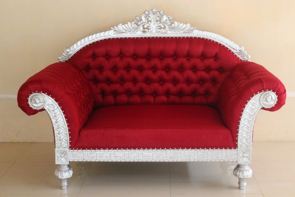 Barock Sofa 2-Sitzer, Repro-Antik-Design, Mahagoni massiv holz  aufwendige Holzschnitzerei gold, roter samt Stoffbezug 