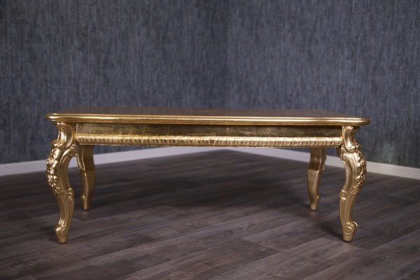 Barock Tisch Couchtisch, Repro-Antik-Design, Mahagoni massiv Holz gold Blattgold aufwendige Holzschnitzerei 