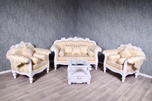 Barock Sofa Garnitur TV World Couch Set 2-1-1 in Antik-Weiß