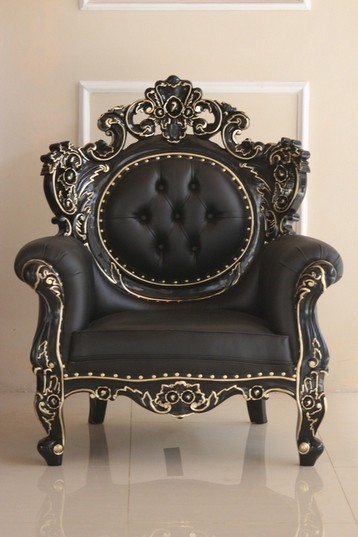 Barock Sessel, Repro-Antik-Design, Mahagoni massiv Holz, schwarz gold