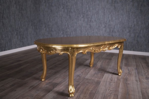 Barock Tisch Couchtisch oval, Repro-Antik-Design, Mahagoni massiv Holz gold Blattgold aufwendige Holzschnitzerei 