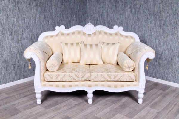 Barock Sofa Repro-Antik-Design, mahagoni massiv holz, lackiert in weiß