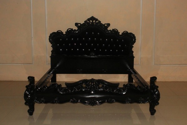 Barock Bett Grace, Repro-Antik-Design, Mahagoni Massiv Holz ausgefallen schwarz exclusive