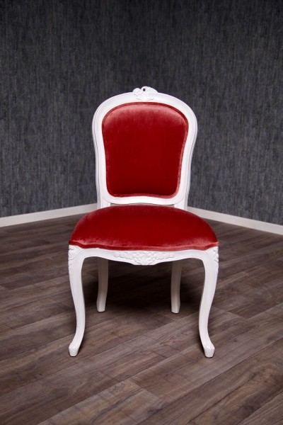 Barock Stuhl,Repro-Antik-Design,Mahagoni massiv Holz,rot weiß