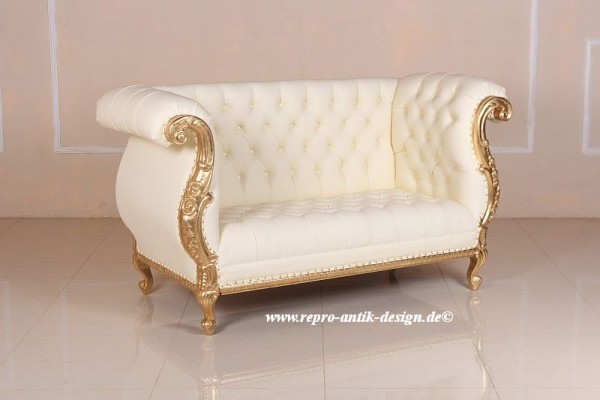 Barock Sofa Couch , Repro-Antik-Design, Mahagoni massiv holz,Blattgold, aufwendige Holzschnitzerei, Kunstleder       