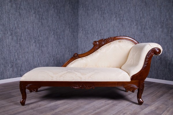 Barock Sofa Recamiere , Repro-Antik-Design, Mahagoni massiv Holz braun aufwendige Holzschnitzerei