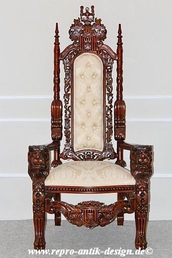 Barock Sessel Thron königlich Antik Rot Stuhl Prunk Stuhl Massivholz