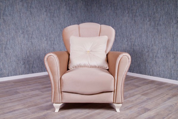 Barock Sessel Chesterfield 1-Sitzer, Repro-Antik-Design, Mahagoni massiv holz, cappuccino